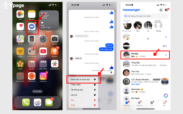 cách đánh dấu chưa đọc trên Messenger